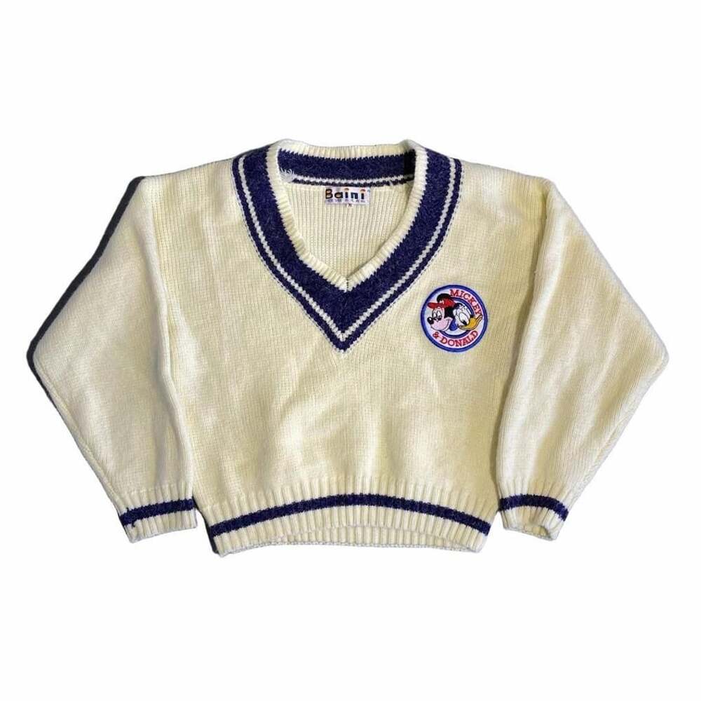 Vintage Mickey & Donald Sweater Size M Cream V-Neck